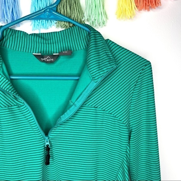 Eddie Bauer Green Stripe Pull On Half Zip Comfy Lounge Jacket Size Small - Picture 2 of 12
